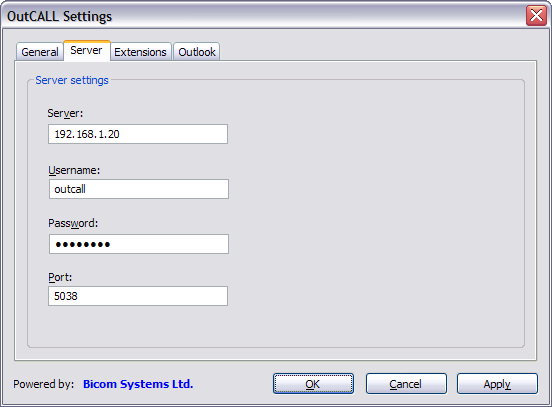 OutCALL Settings - Server